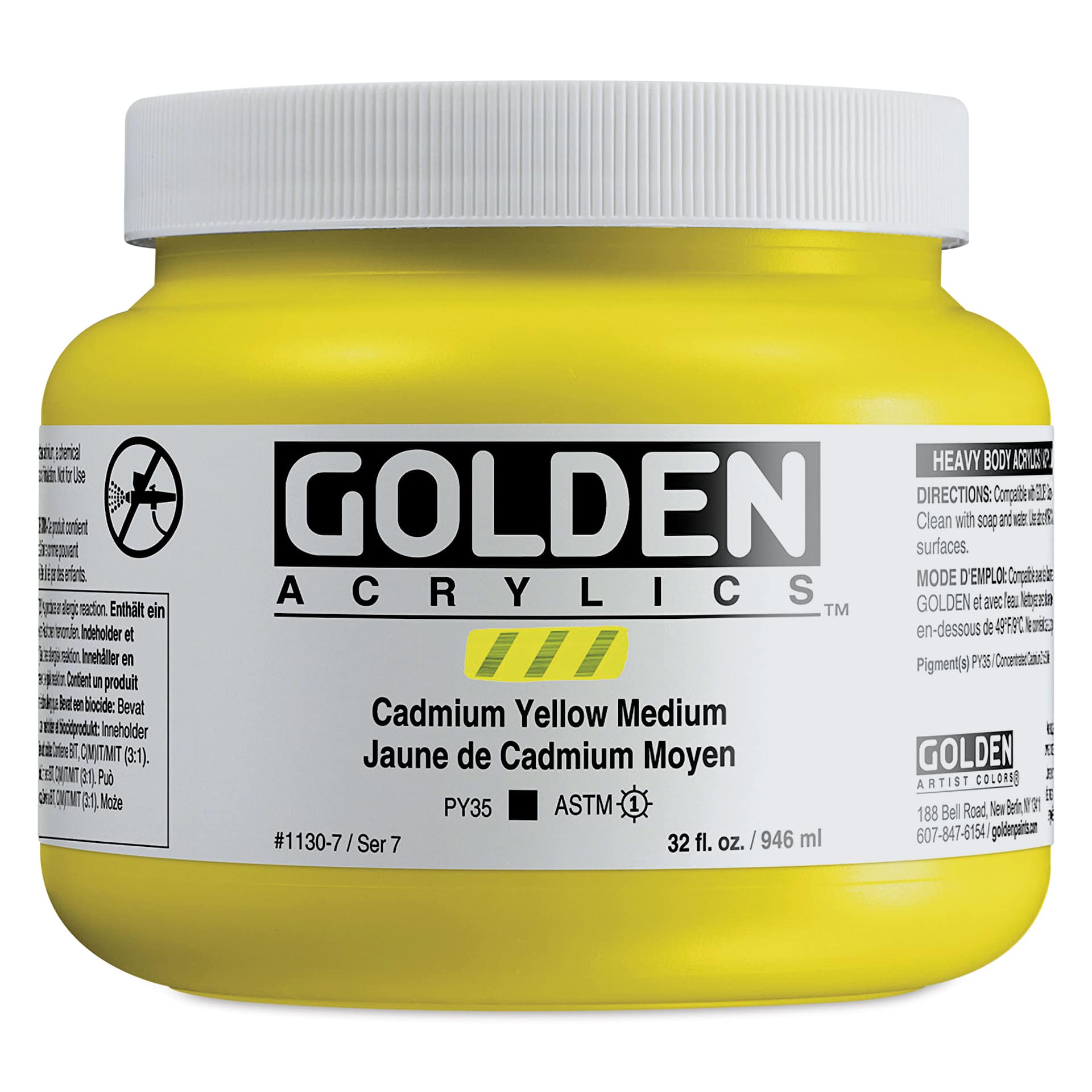 Golden Heavy Body Artist Acrylics - Cadmium Yellow Medium, 32 oz Jar