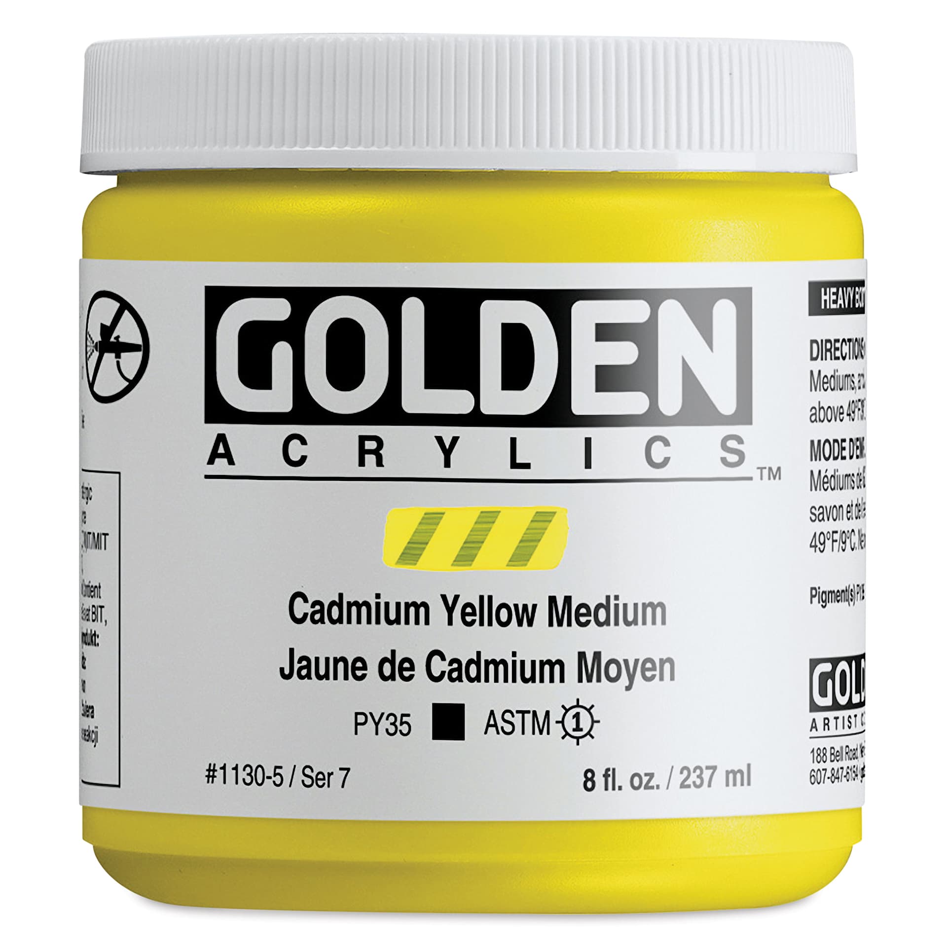 Golden Heavy Body Artist Acrylics - Cadmium Yellow Medium, 8 oz Jar