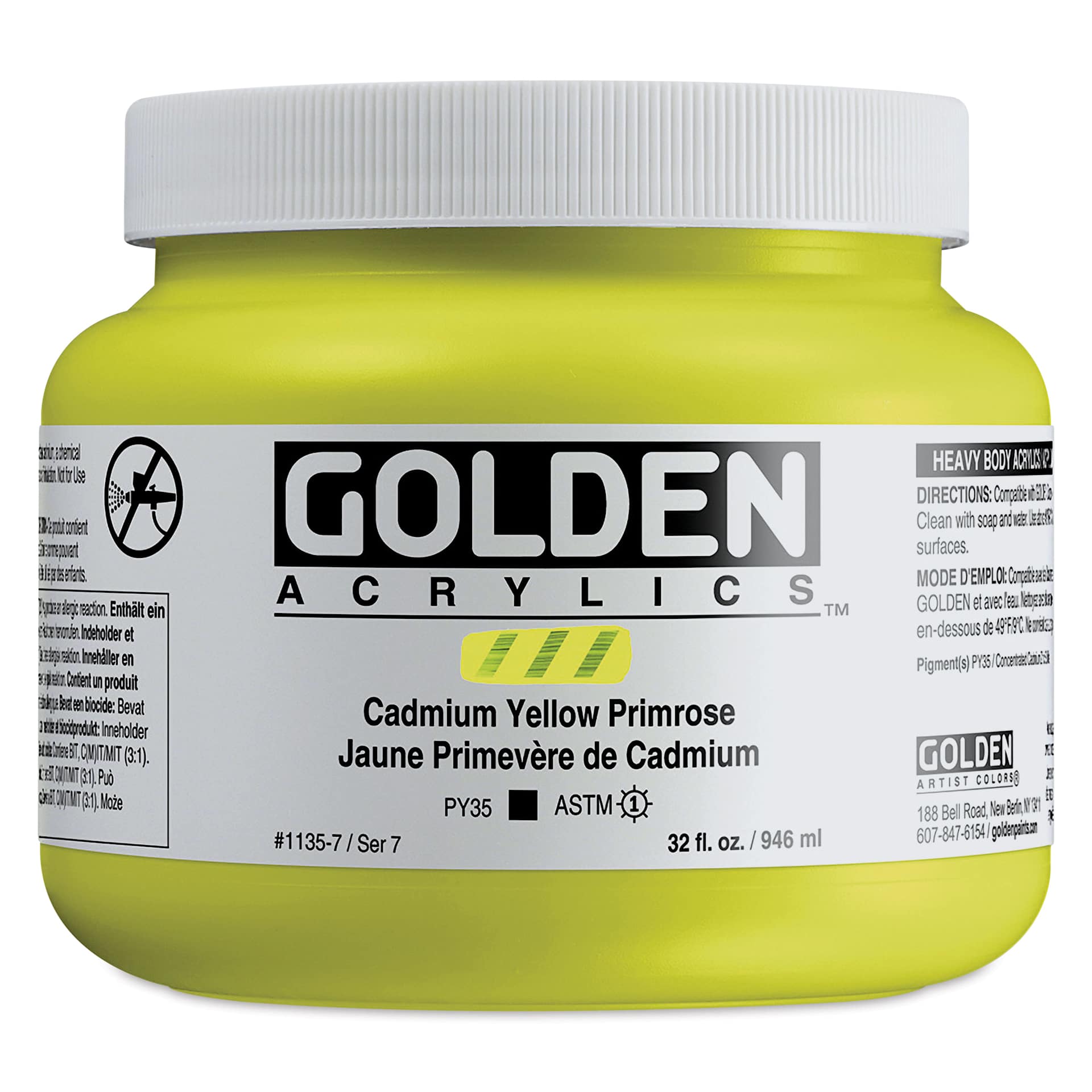 Golden Heavy Body Artist Acrylics - Cadmium Yellow Primrose, 32 oz Jar
