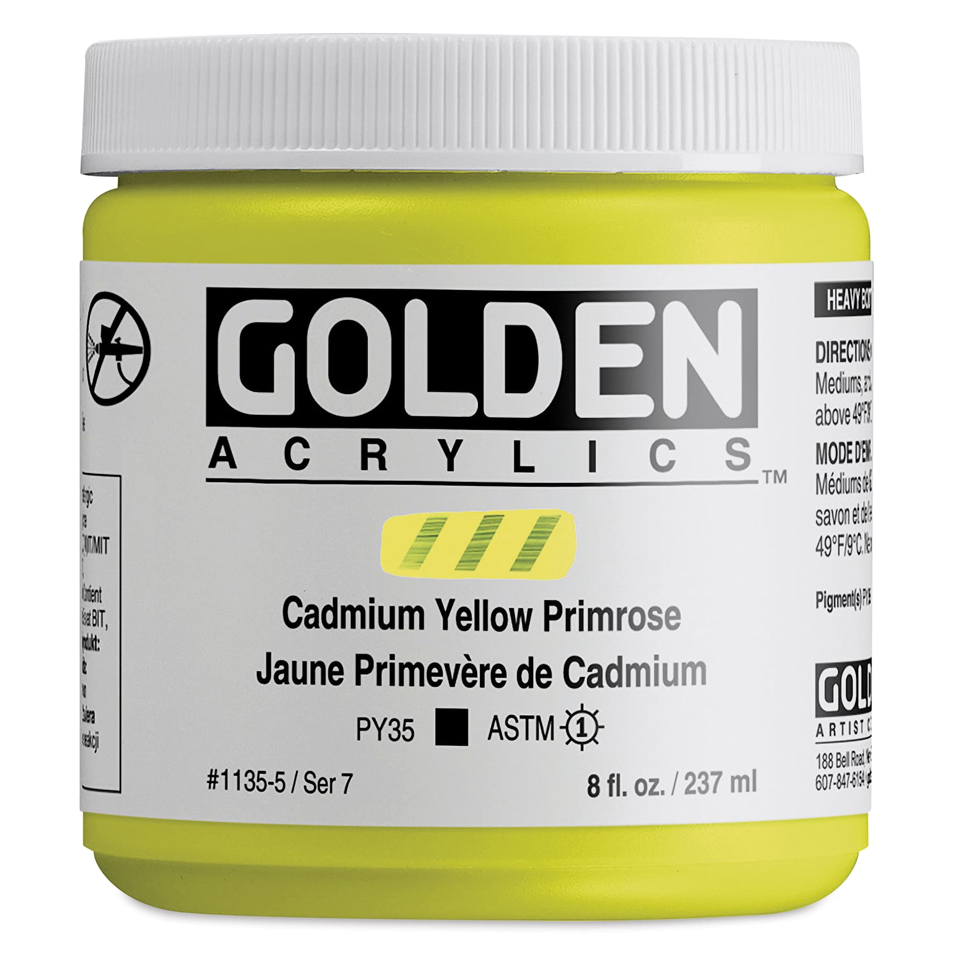 Golden Heavy Body Artist Acrylics - Cadmium Yellow Primrose, 8 oz Jar
