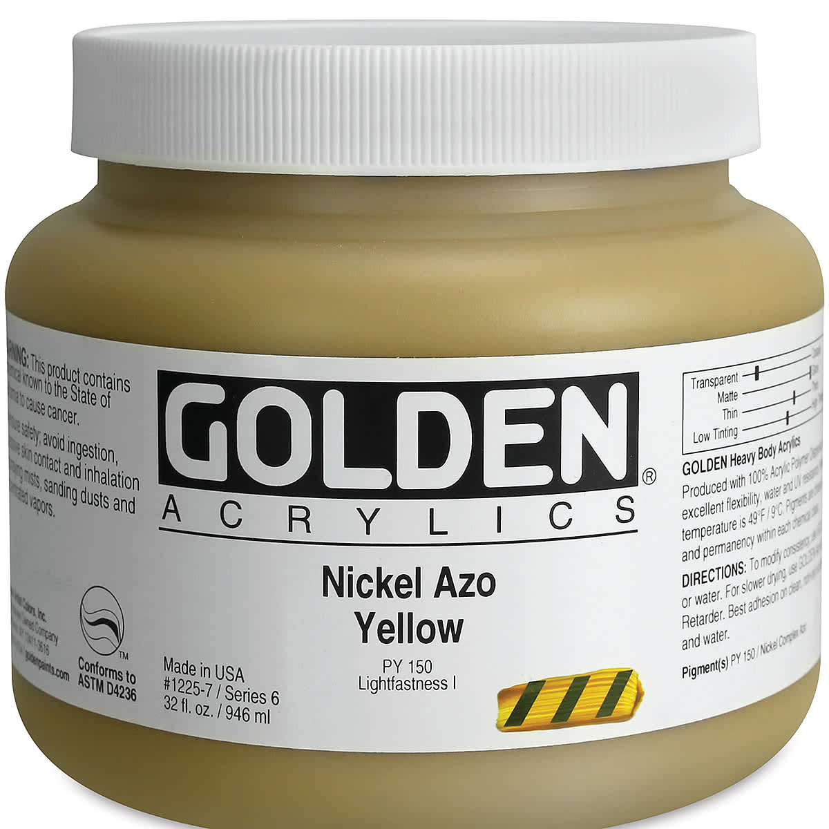 Golden Heavy Body Artist Acrylics - Nickel Azo Yellow, 32 oz Jar