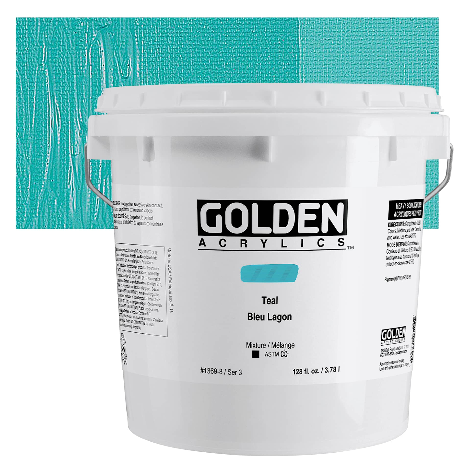 Golden Heavy Body Acrylic Paint - Teal, 128 oz Bucket and Swatch