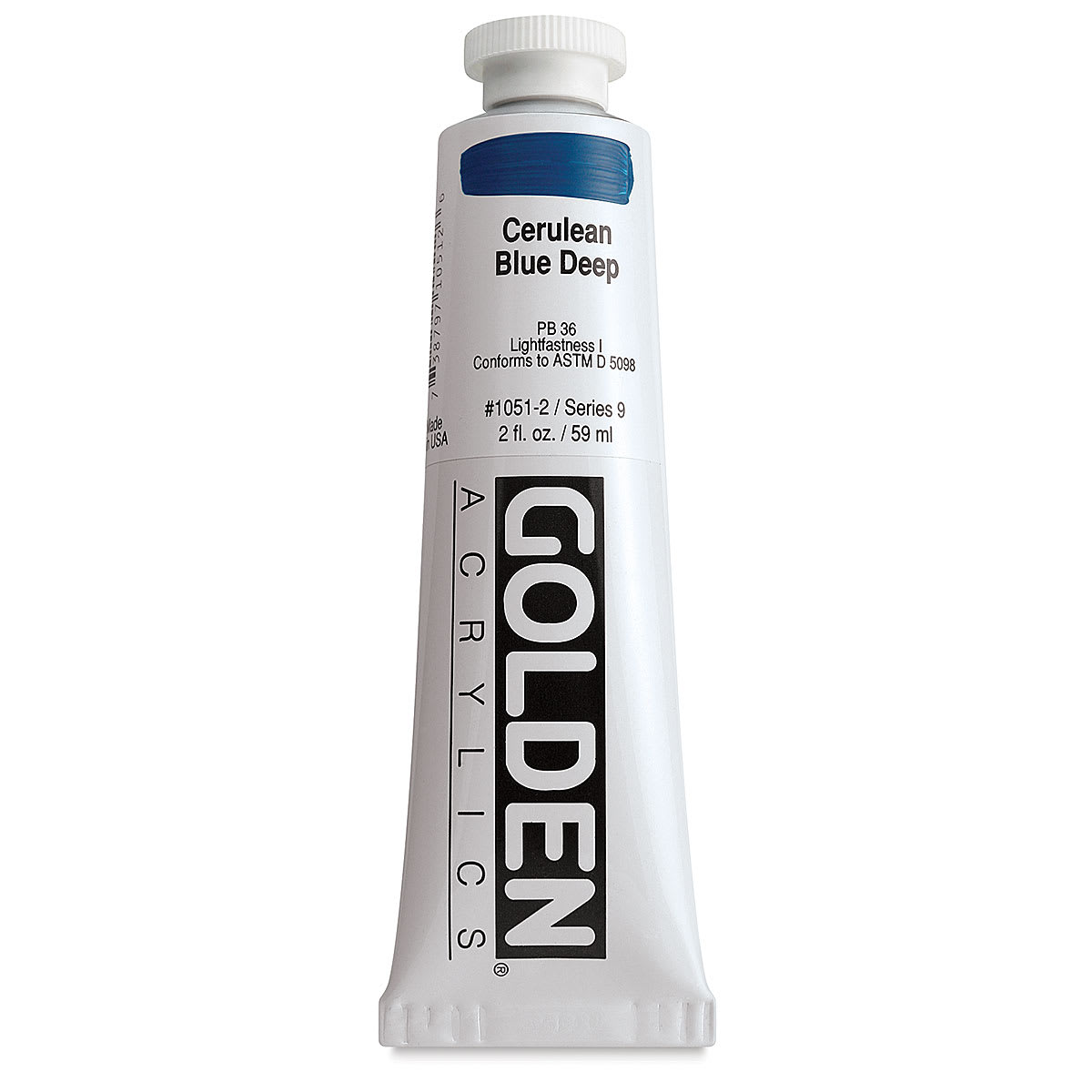 Golden Heavy Body Artist Acrylics - Cerulean Blue Deep, 2 oz Tube