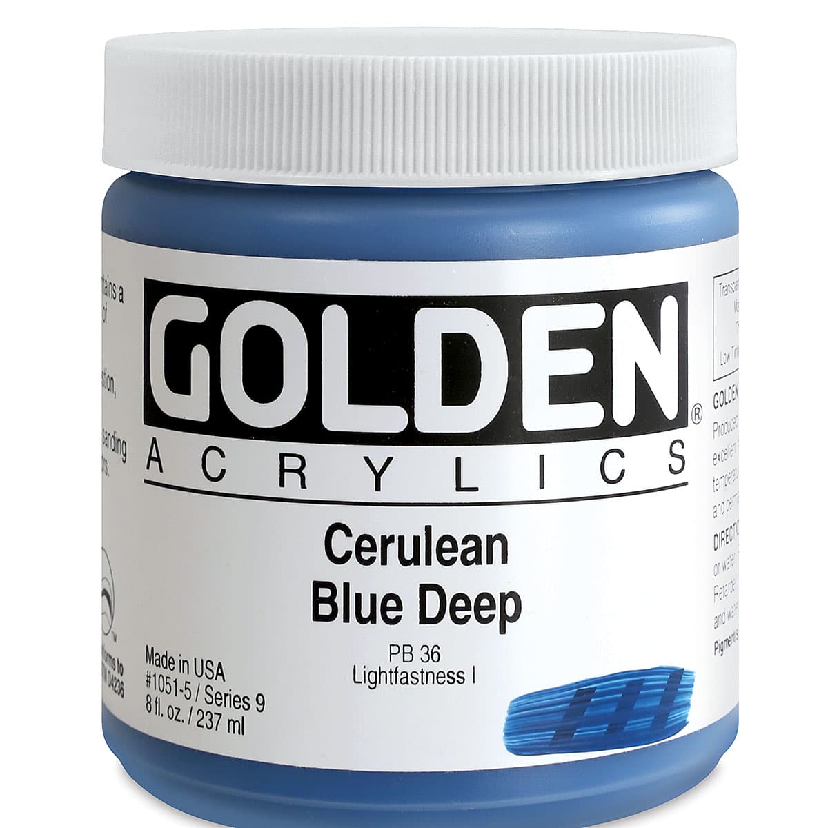 Golden Heavy Body Artist Acrylics - Cerulean Blue Deep, 8 oz Jar