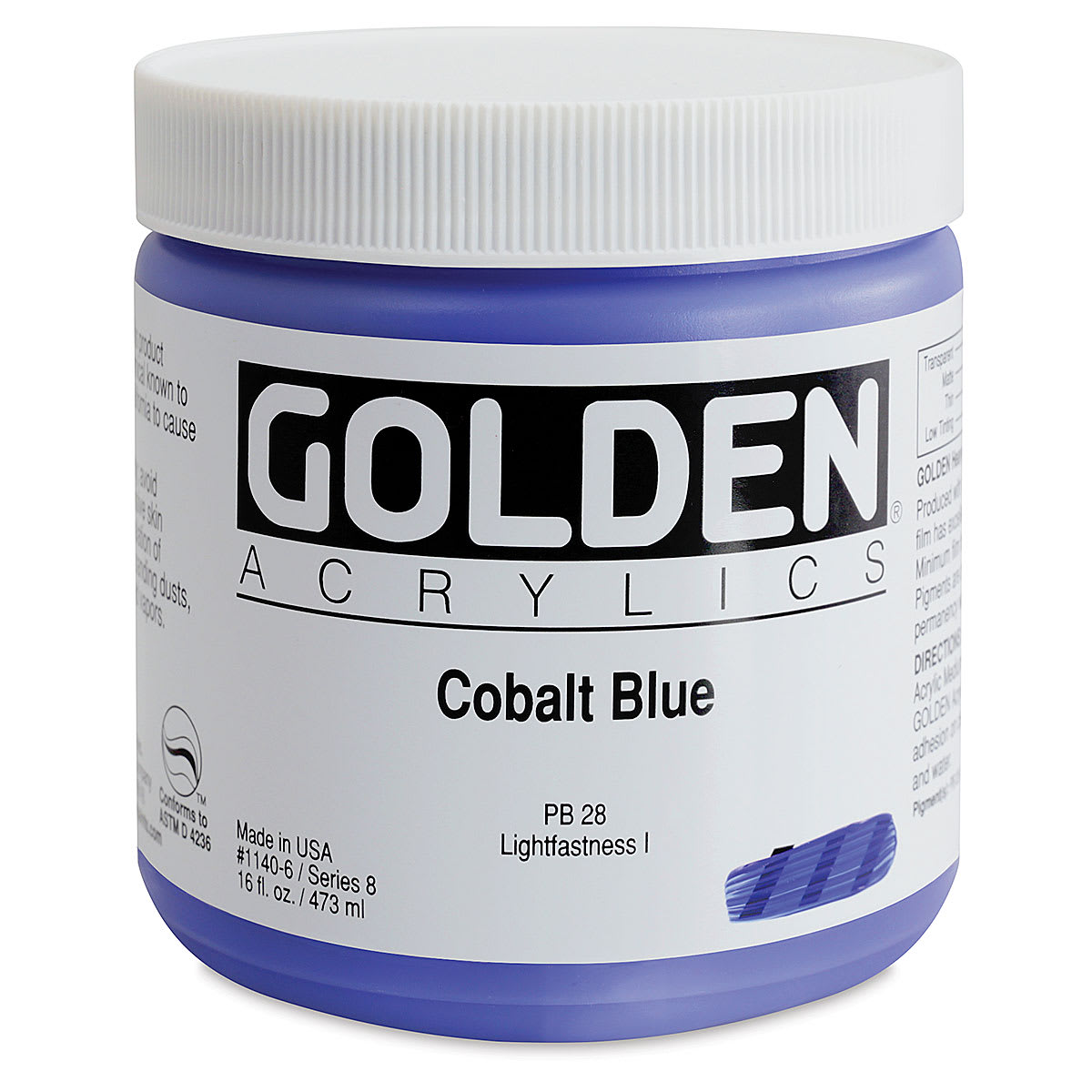 Golden Heavy Body Artist Acrylics - Cobalt Blue, 16 oz Jar