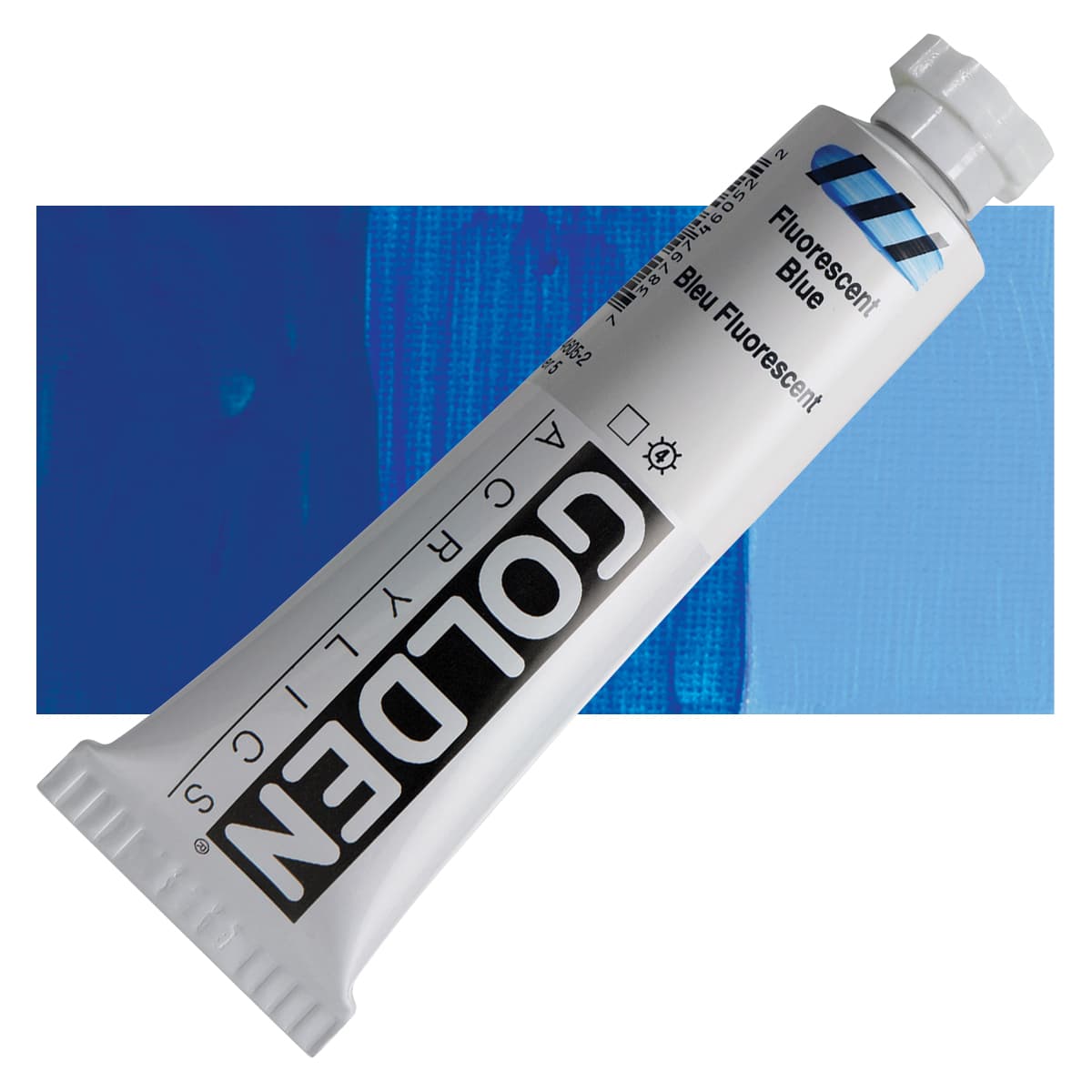 Golden Heavy Body Artist Acrylic - Fluorescent Blue, 2 oz Tube and swatch