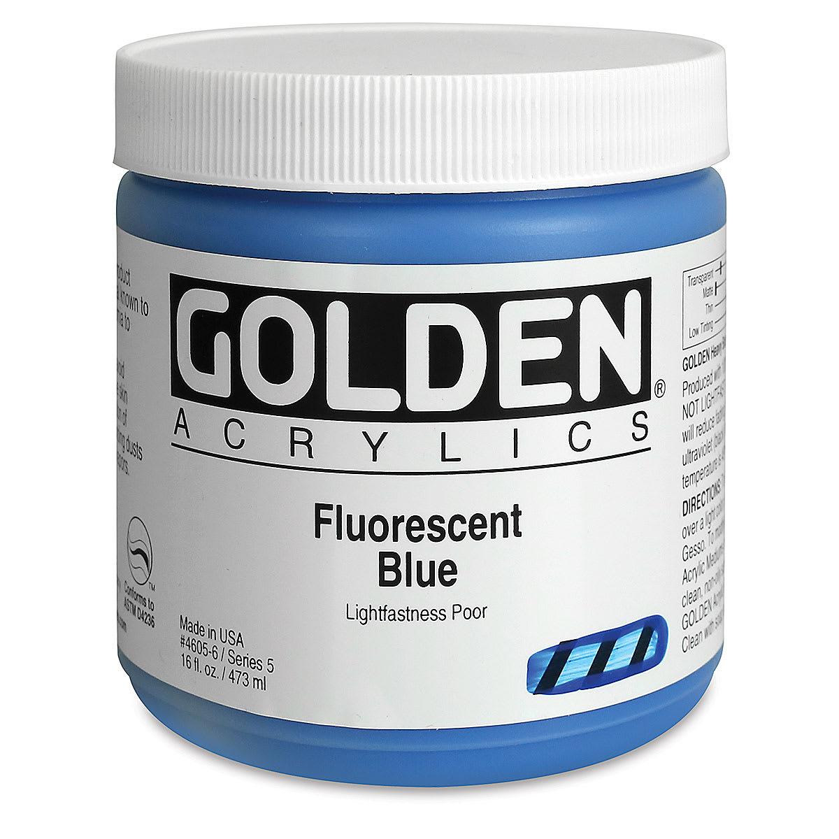 Golden Heavy Body Artist Acrylics - Fluorescent Blue, 16 oz jar