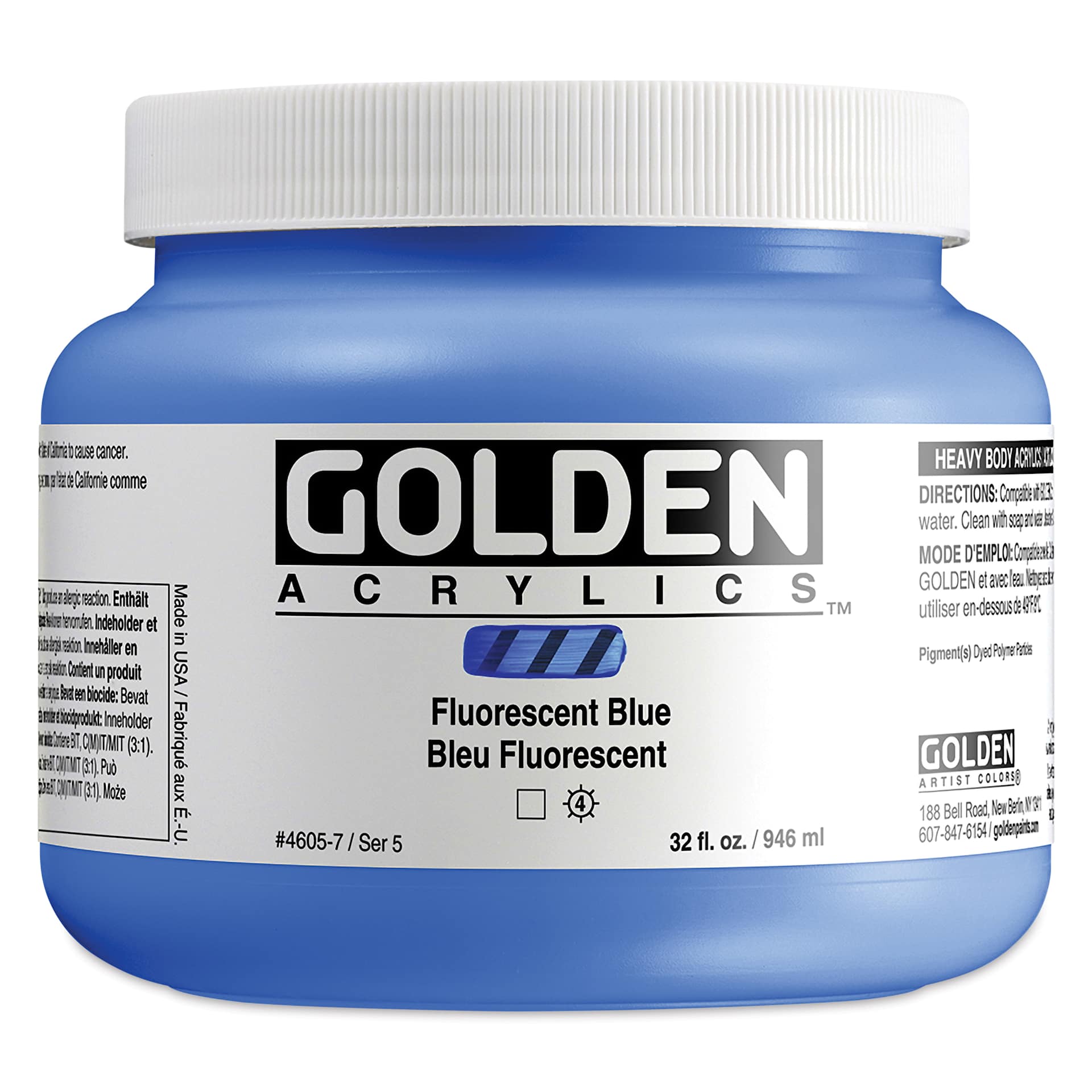 Golden Heavy Body Artist Acrylics - Fluorescent Blue, 32 oz Jar