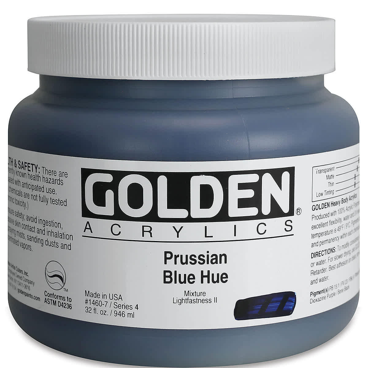 Golden Heavy Body Artist Acrylics - Prussian Blue Hue, 32 oz Jar