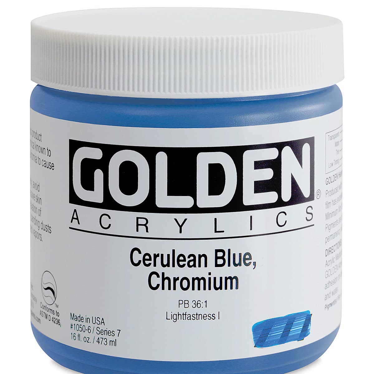 Golden Heavy Body Artist Acrylics - Cerulean Blue Chromium, 16 oz Jar