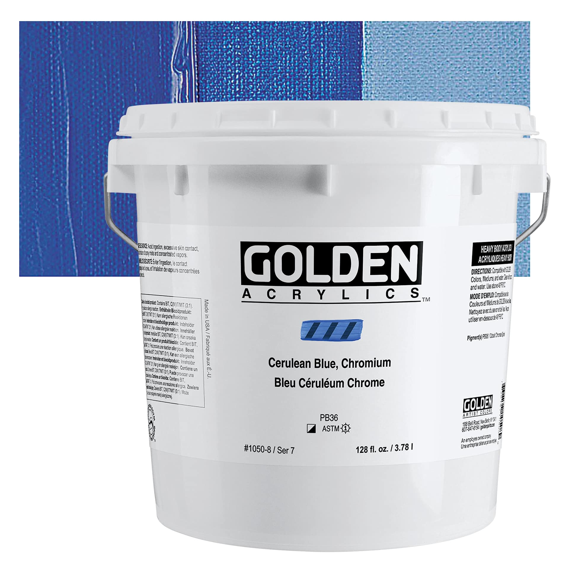 Golden Heavy Body Acrylic Paint - Cerulean Blue Chromium, 3.78 L Bucket and swatch