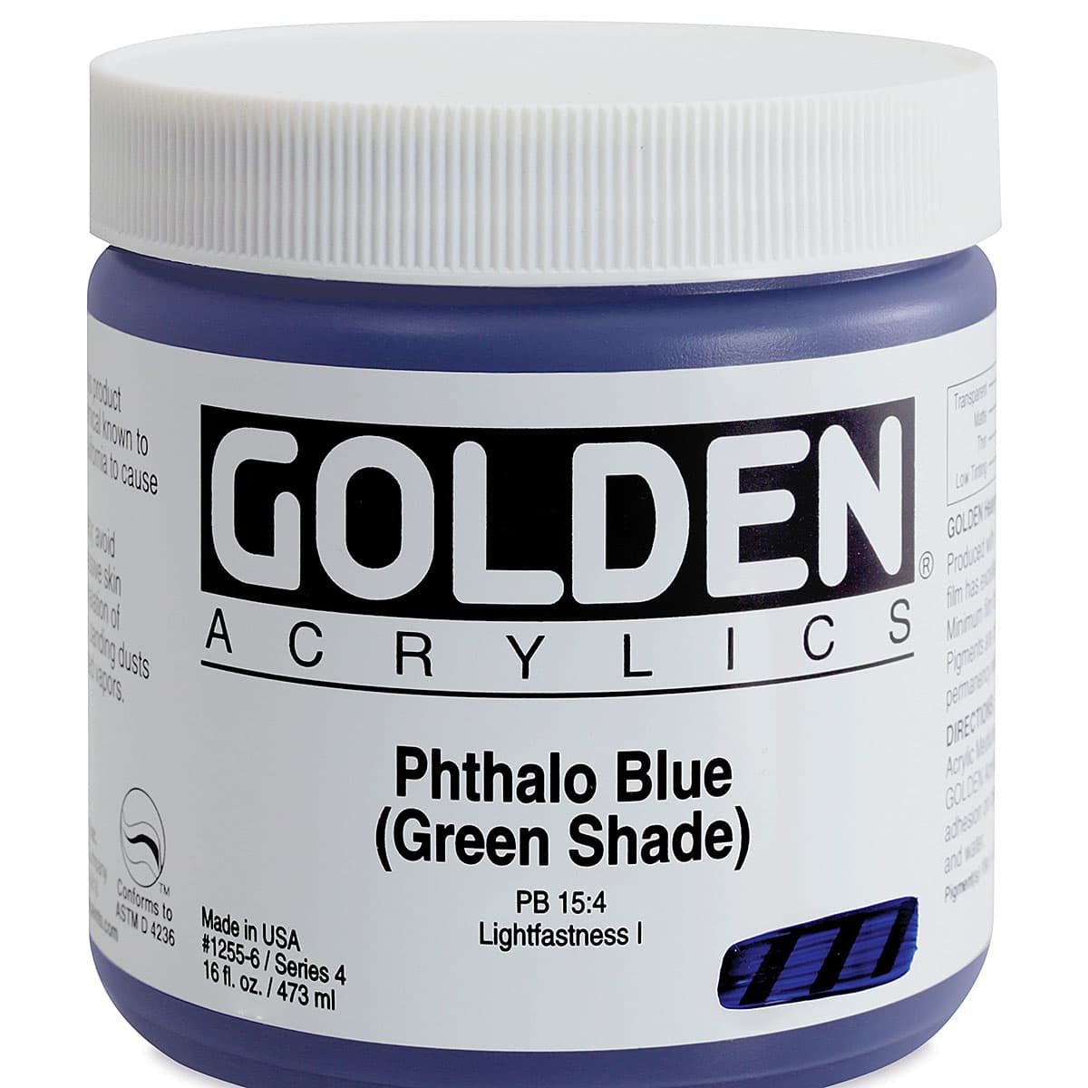 Golden Heavy Body Artist Acrylics - Phthalo Blue (Green Shade), 16 oz Jar