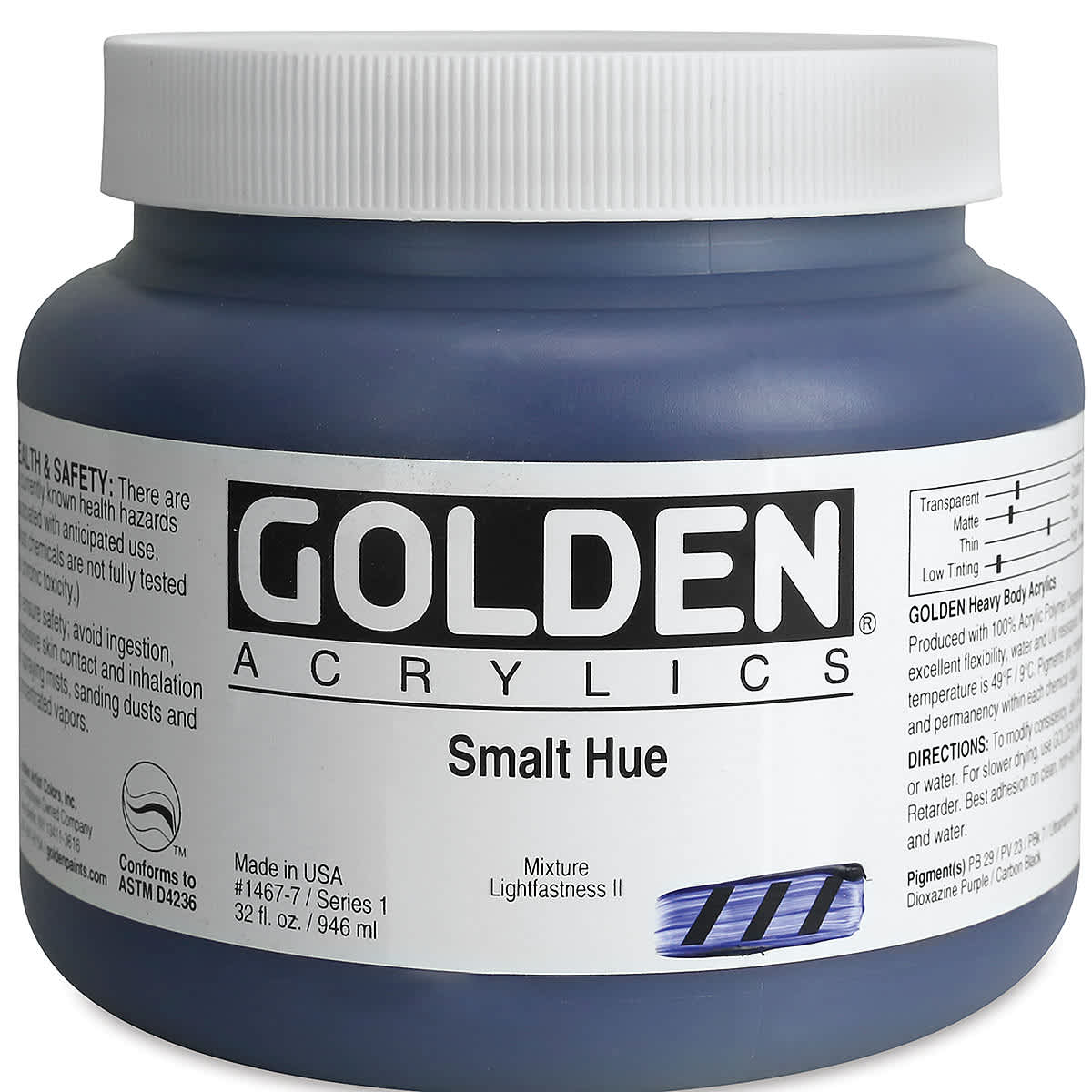 Golden Heavy Body Artist Acrylics - Smalt Historic Hue, 32 oz Jar