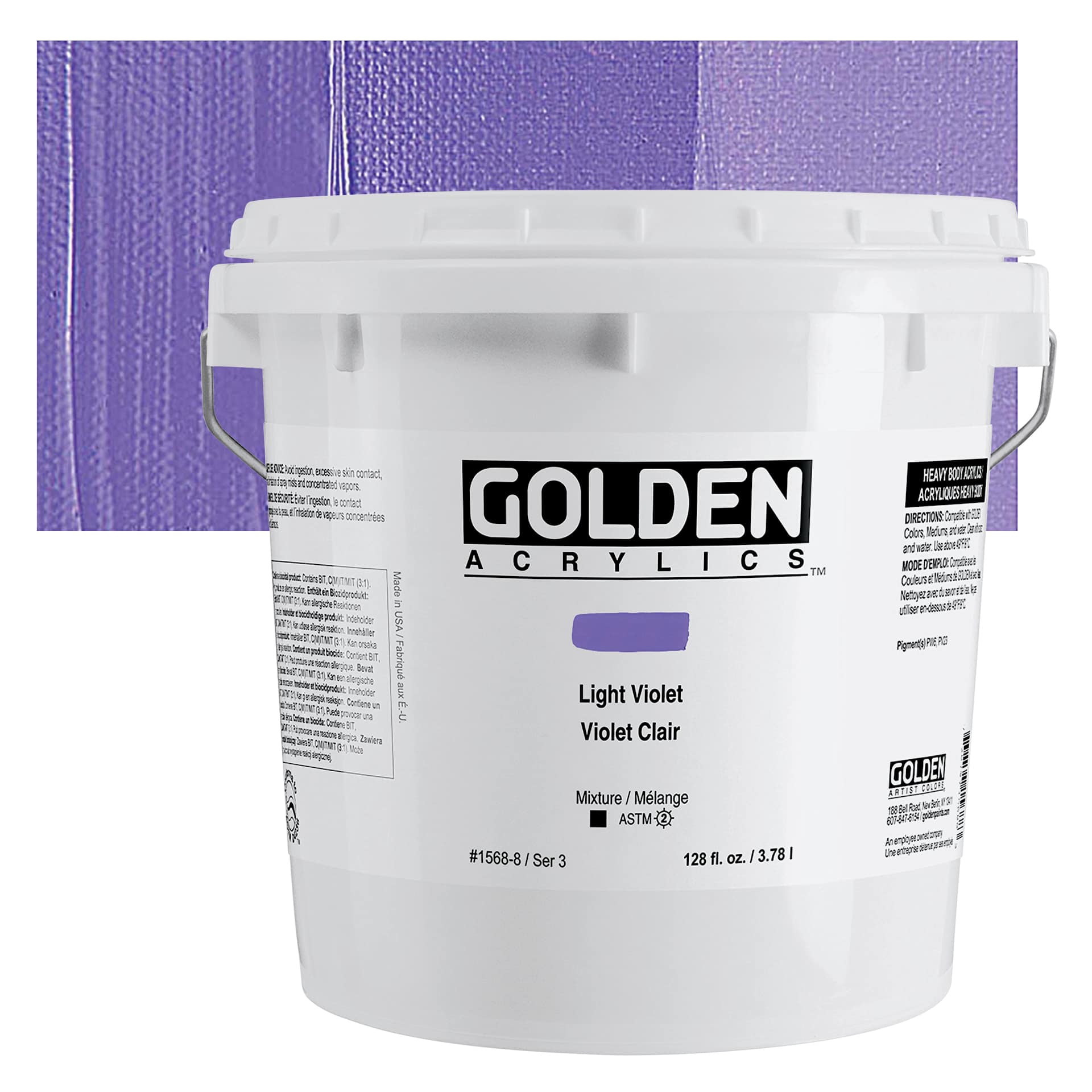 Golden Heavy Body Acrylic Paint - Light Violet, 3.78 L Bucket and swatch