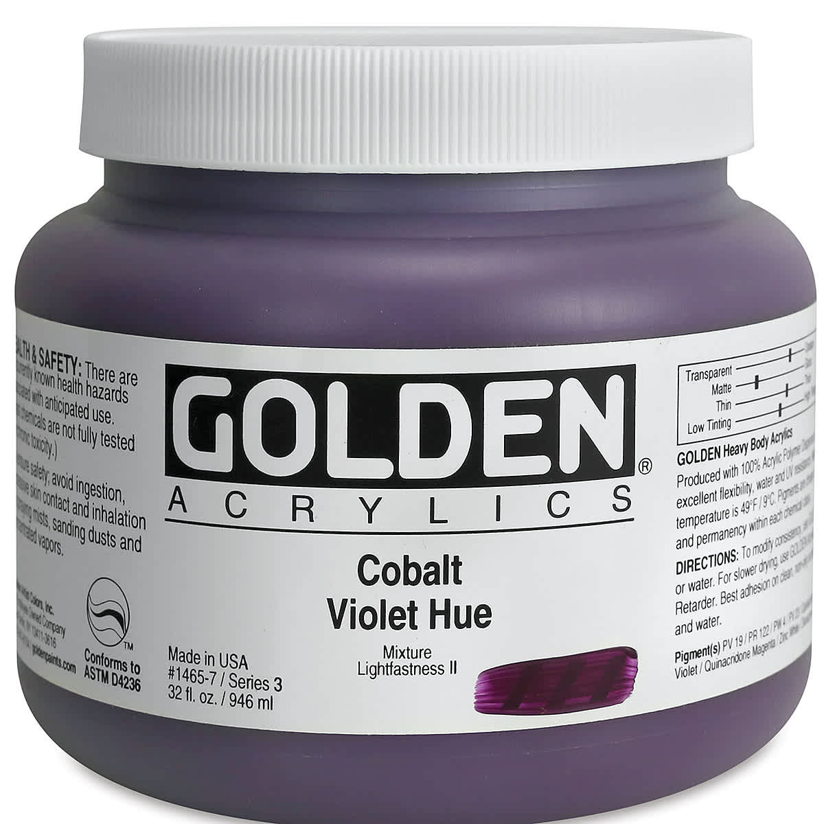 Golden Heavy Body Artist Acrylics - Cobalt Violet  Hue, 32 oz Jar