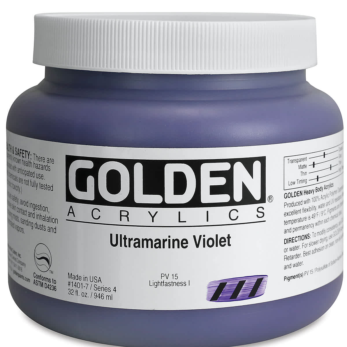 Golden Heavy Body Artist Acrylics - Ultramarine Violet, 32 oz jar