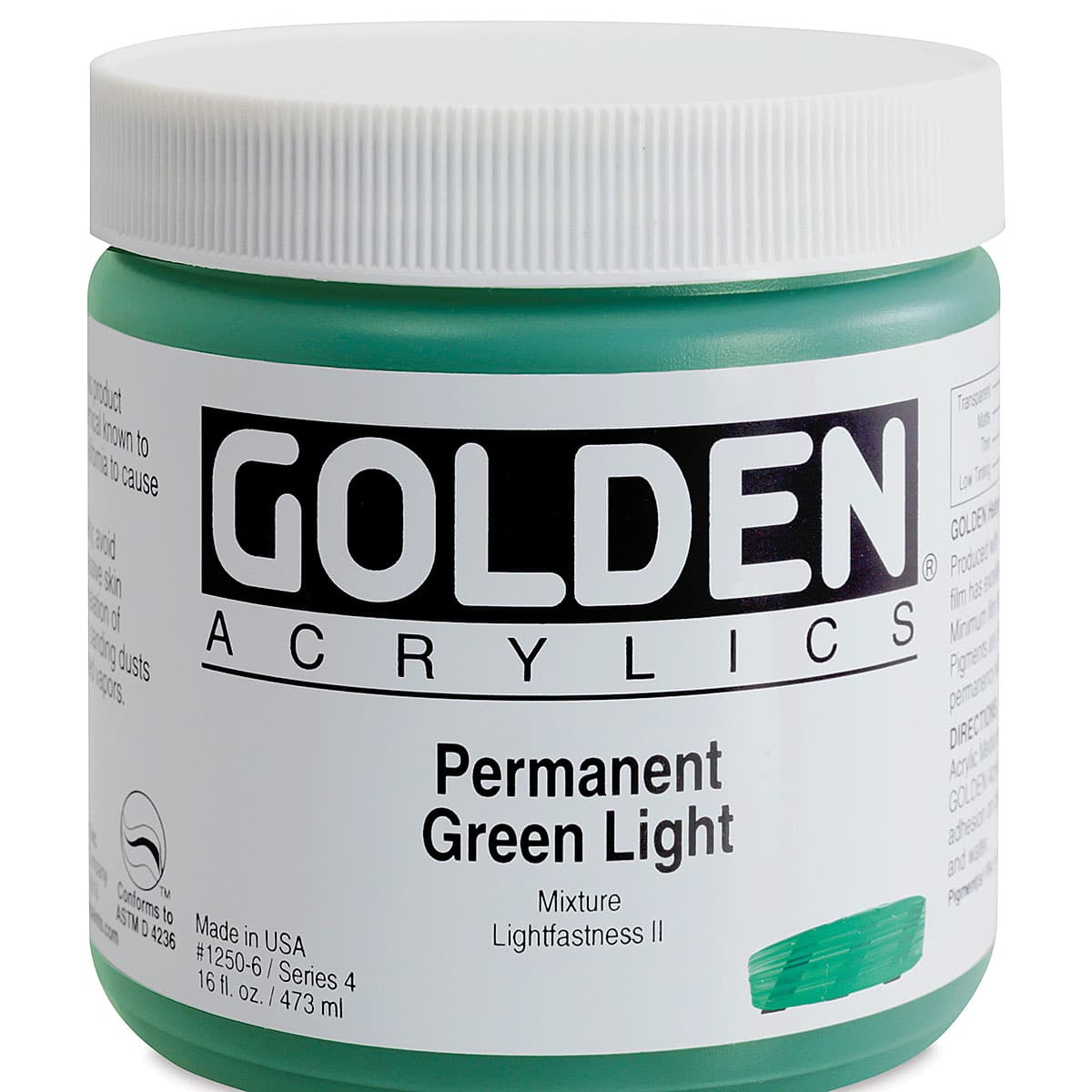 Golden Heavy Body Artist Acrylics - Permanent Green Light, 16 oz Jar