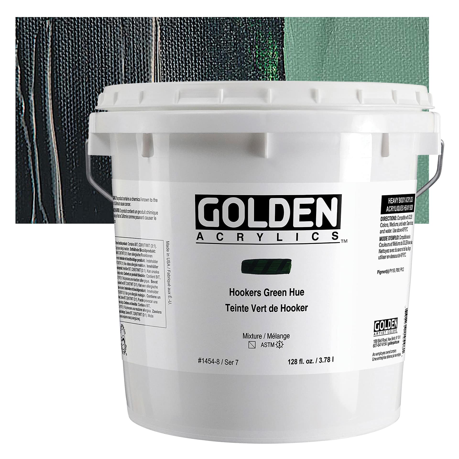 Golden Heavy Body Acrylic Paint - Hooker's Green Hue, 128 oz Jar and swatch