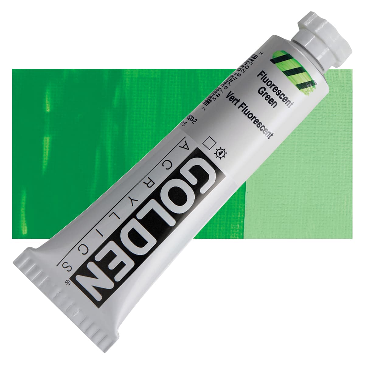 Golden Heavy Body Artist Acrylic - Fluorescent Green, 2 oz Tube and swatch