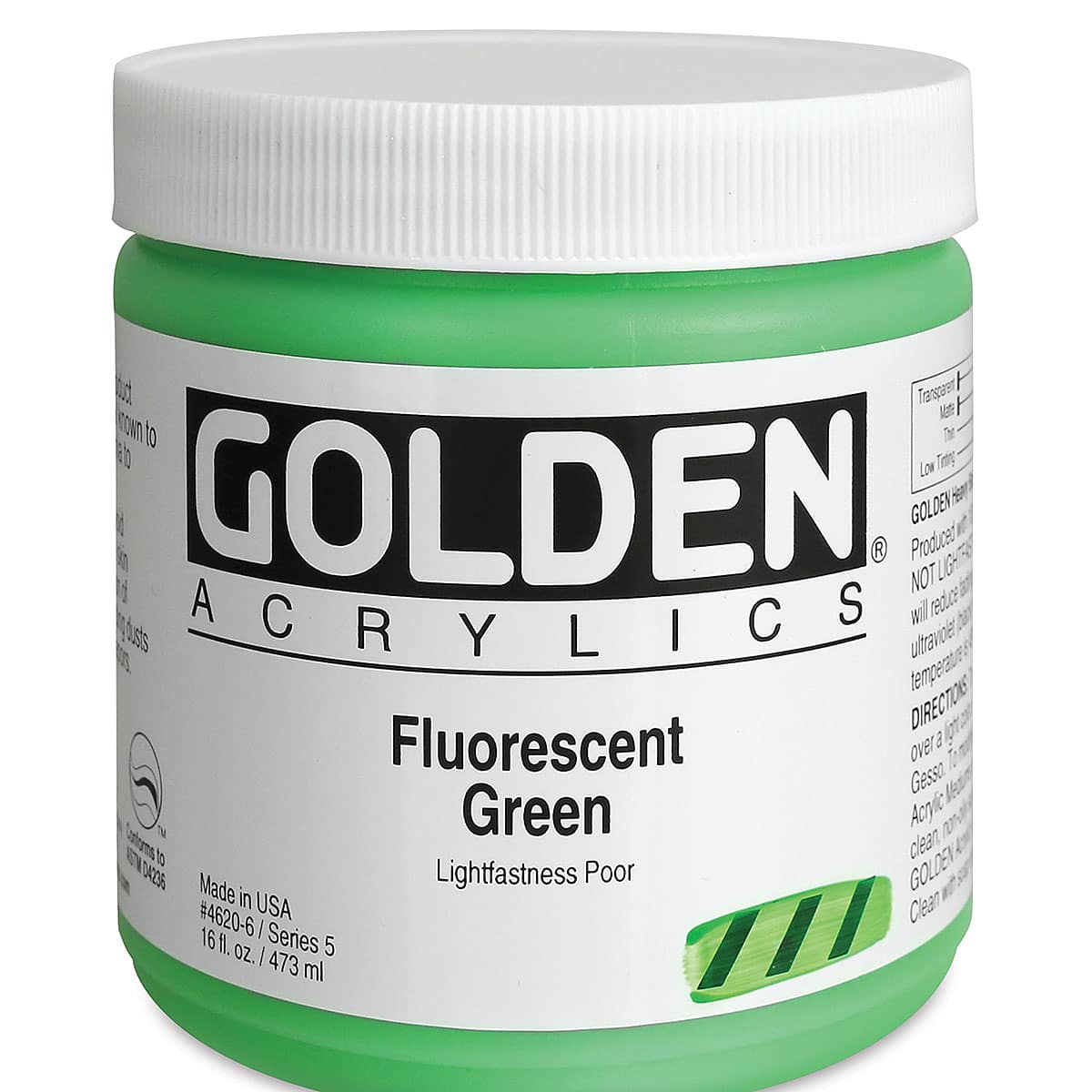 Golden Heavy Body Artist Acrylics - Fluorescent Green, 16 oz jar