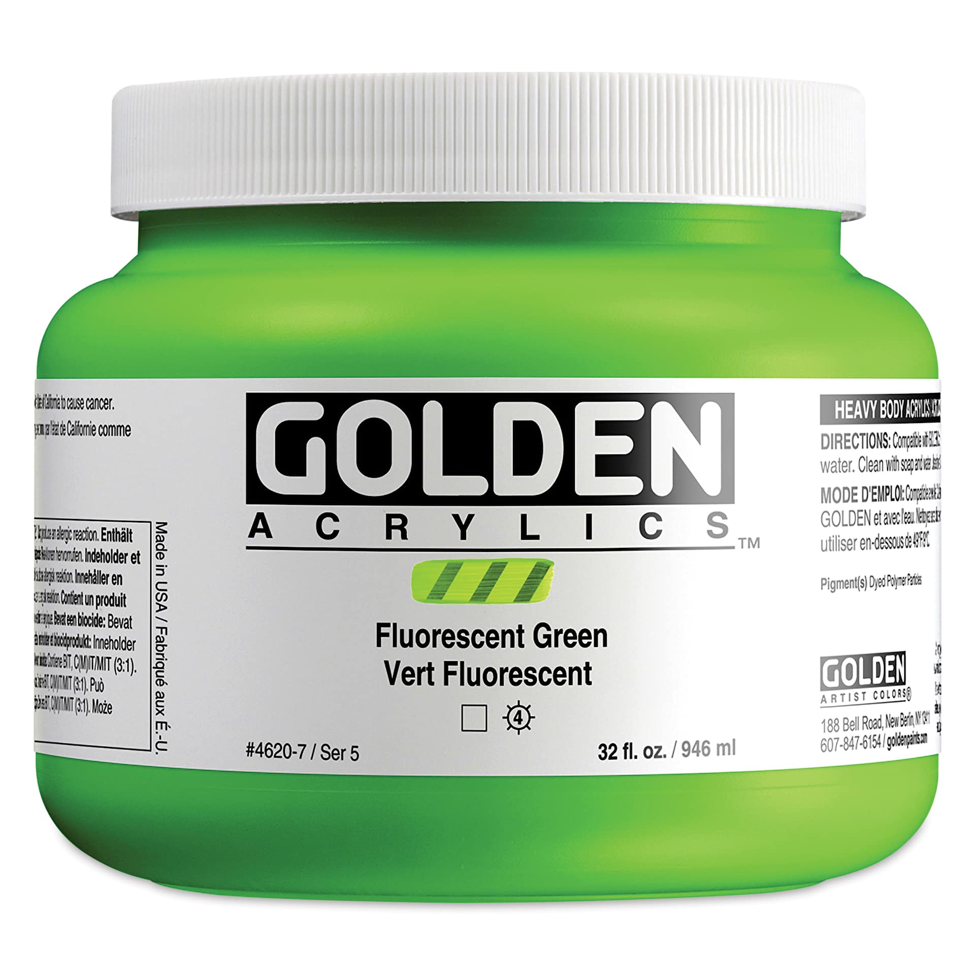 Golden Heavy Body Artist Acrylics - Fluorescent Green, 32 oz Jar