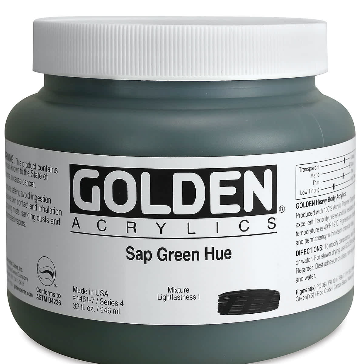 Golden Heavy Body Artist Acrylics - Sap Green Hue, 32 oz