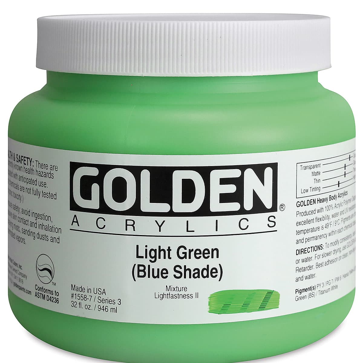 Golden Heavy Body Artist Acrylics - Light Green (Blue Shade), 32 oz Jar