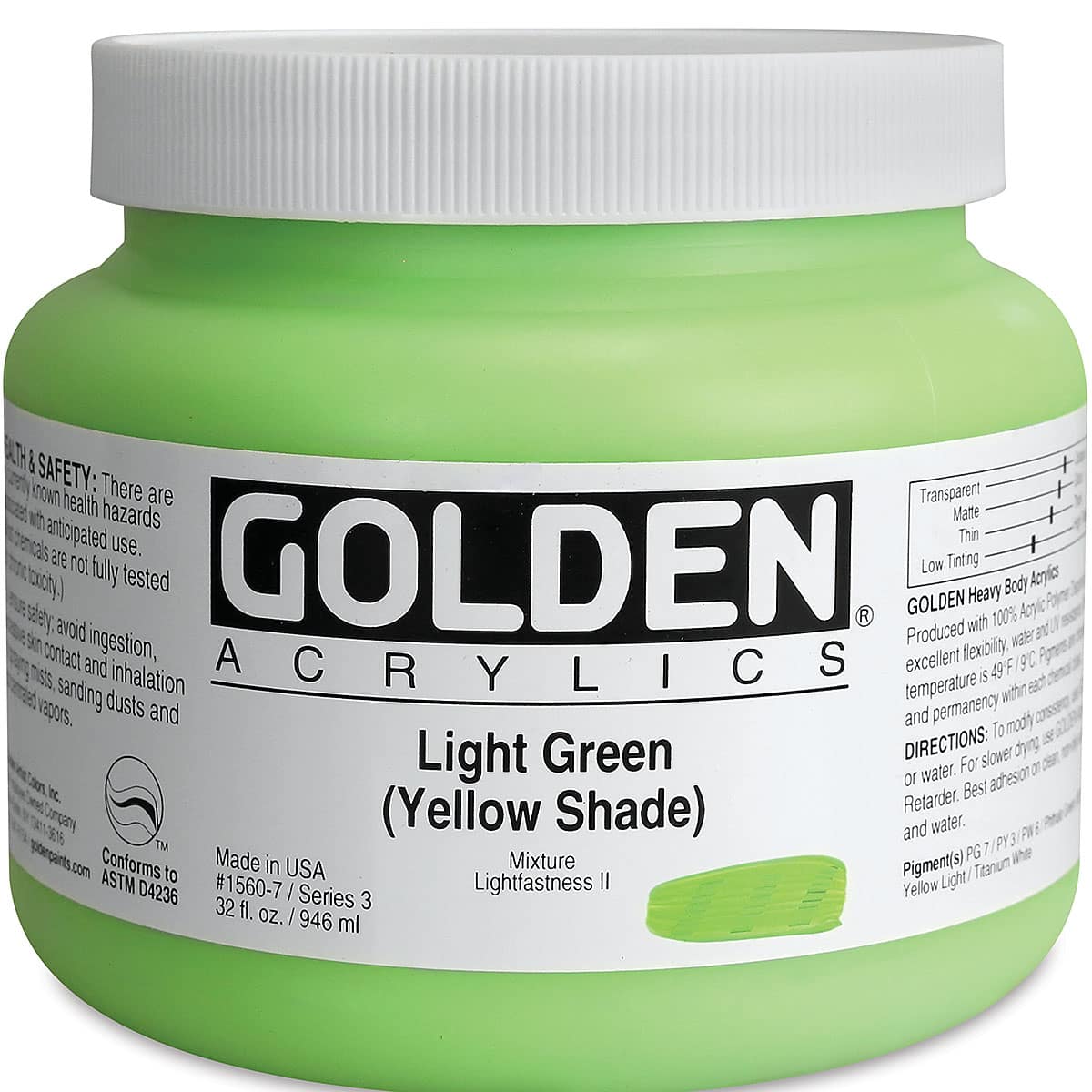 Golden Heavy Body Artist Acrylics - Light Green (Yellow Shade), 32 oz Jar