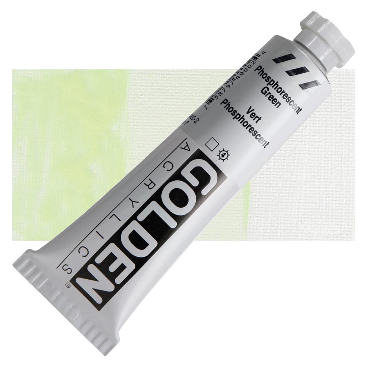 Golden Heavy Body Artist Acrylic - Phosphorescent Green, 2 oz Tube and swatch