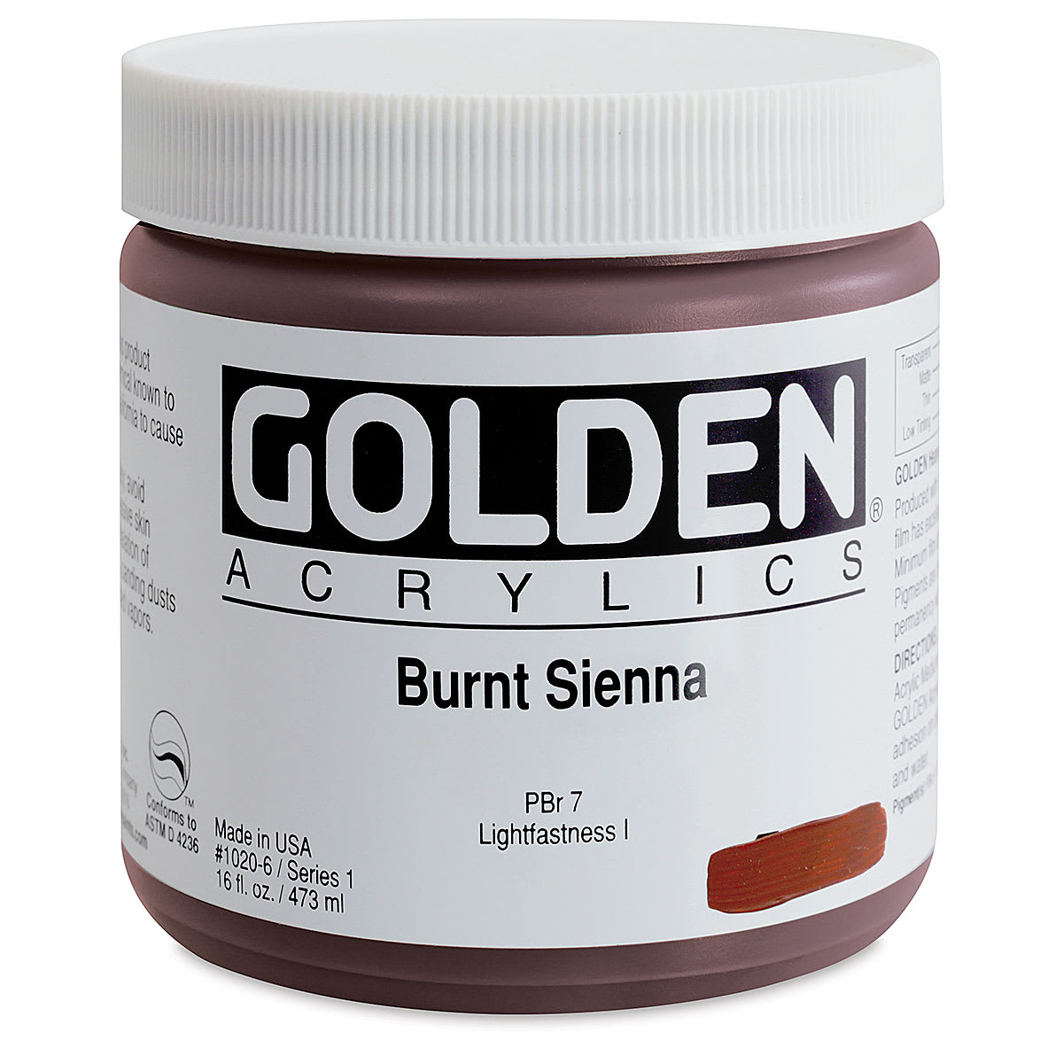 Golden Heavy Body Artist Acrylics - Burnt Sienna, 16 oz Jar