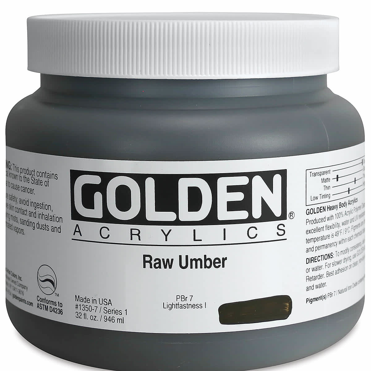 Golden Heavy Body Artist Acrylics - Raw Umber, 32 oz jar