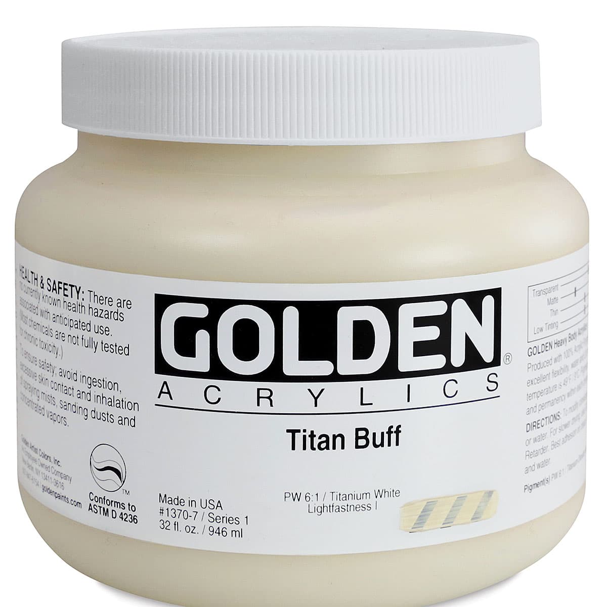 Golden Heavy Body Artist Acrylics - Titanium Buff, 32 oz Jar