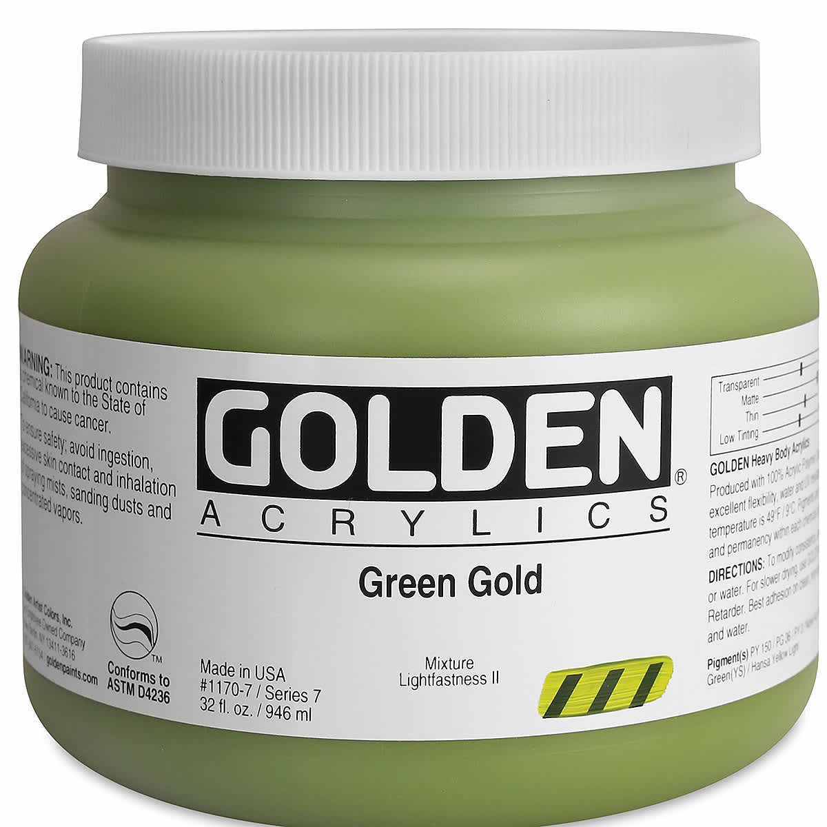 Golden Heavy Body Artist Acrylics - Green Gold, 32 oz Jar