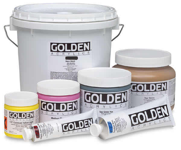 Golden Artist Acrylic Heavy Body Paints and Sets in various sizes.
