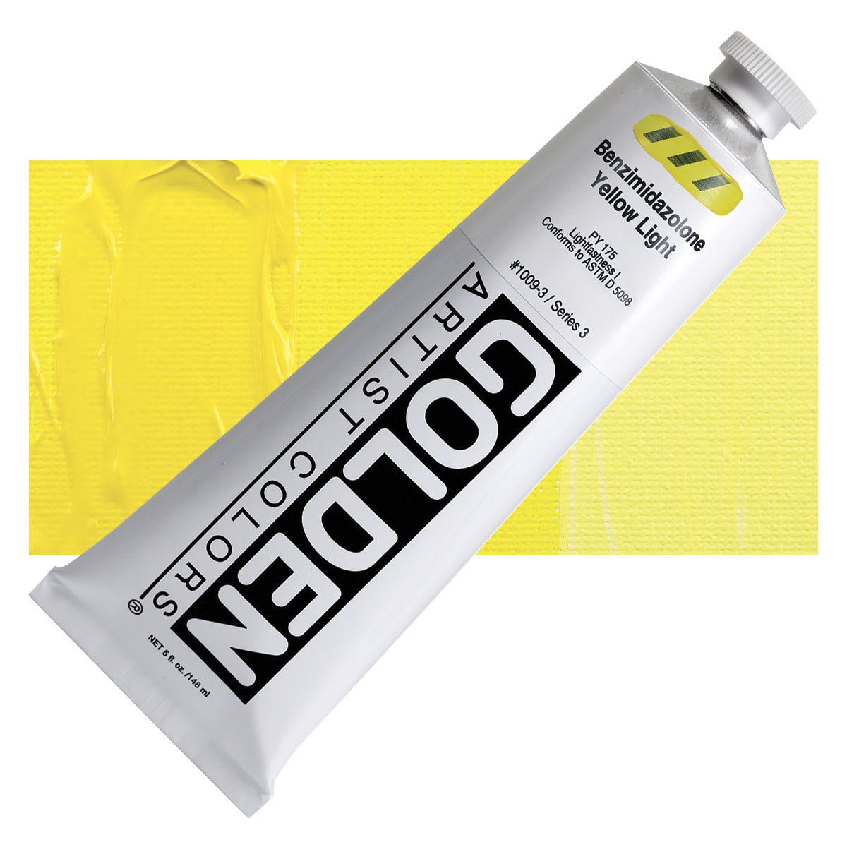 Golden Heavy Body Artist Acrylic - Benzimidazolone Yellow Light, 5 oz and swatch