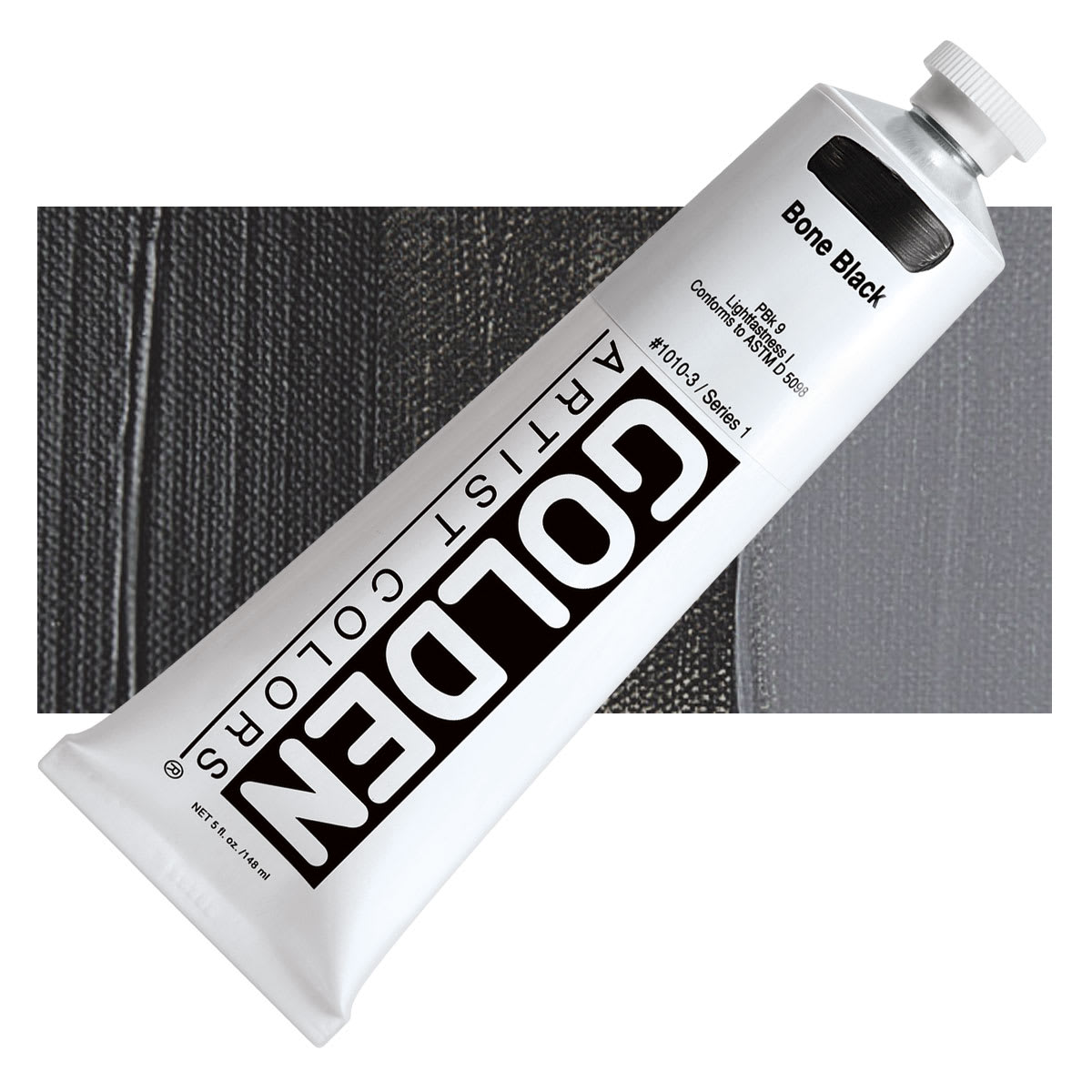 Golden Heavy Body Artist Acrylic - Bone Black, 5 oz Tube and swatch