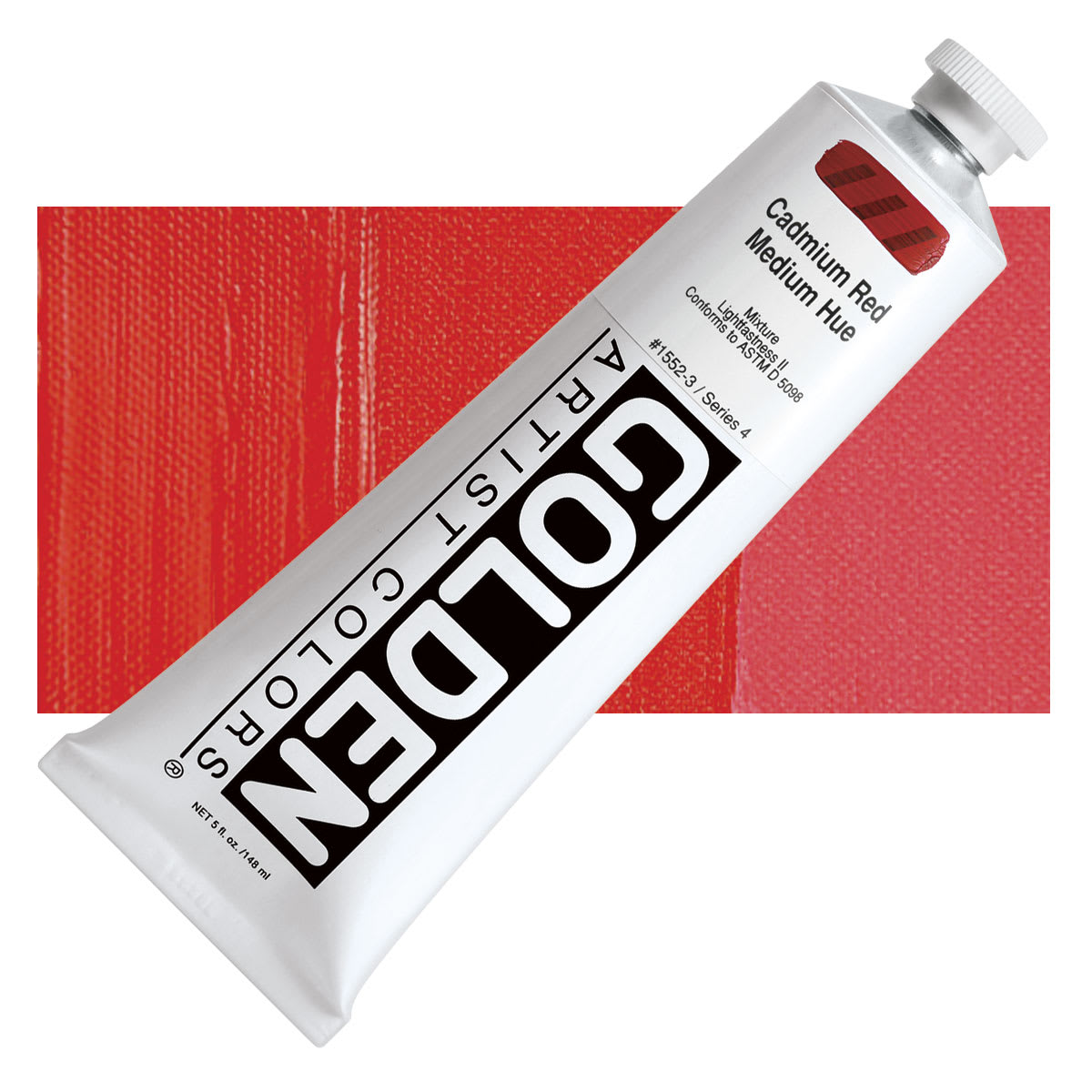 Golden Heavy Body Artist Acrylic - Cadmium Red Medium Hue, 5 oz Tube and swatch
