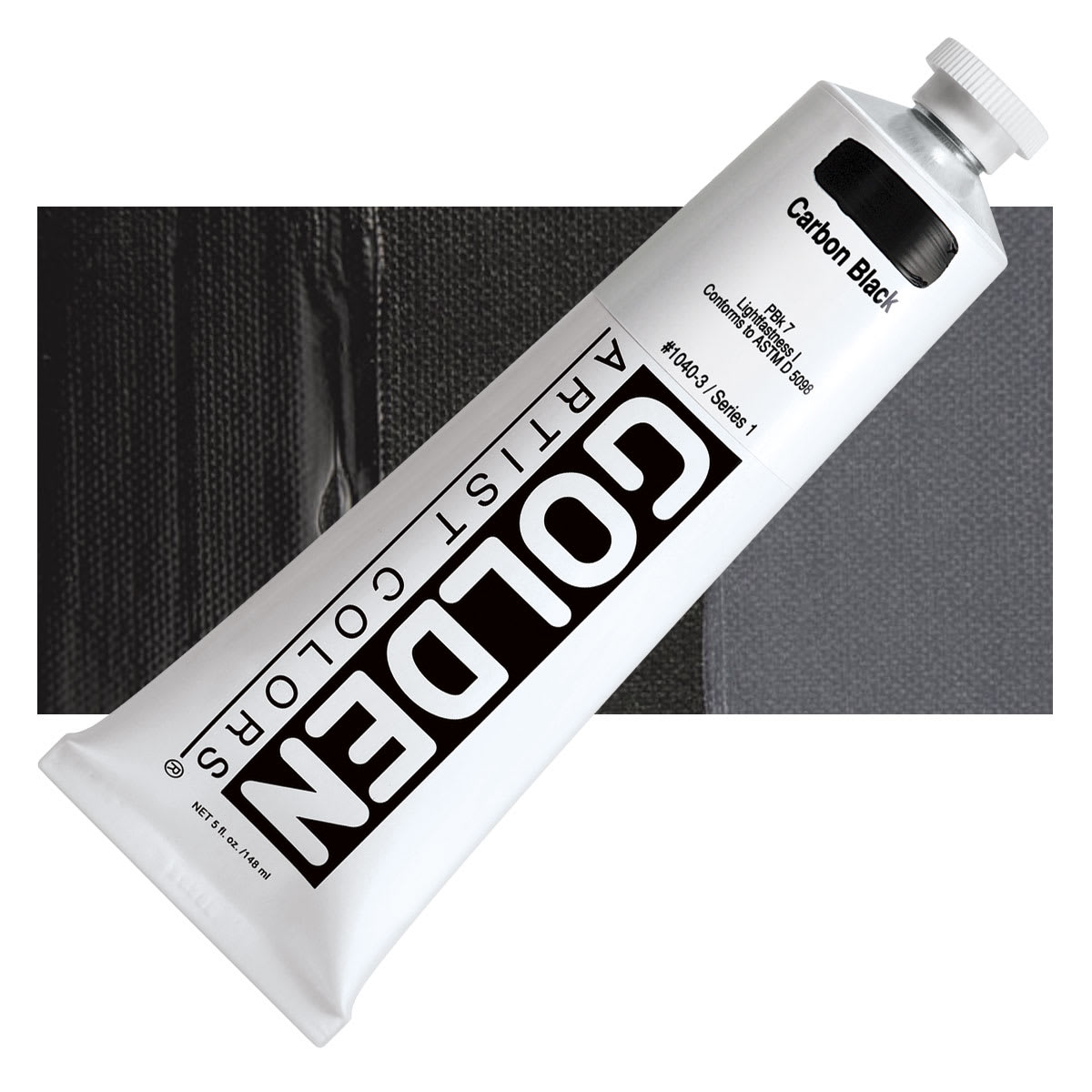 Golden Heavy Body Artist Acrylic - Carbon Black, 5 oz Tube and swatch