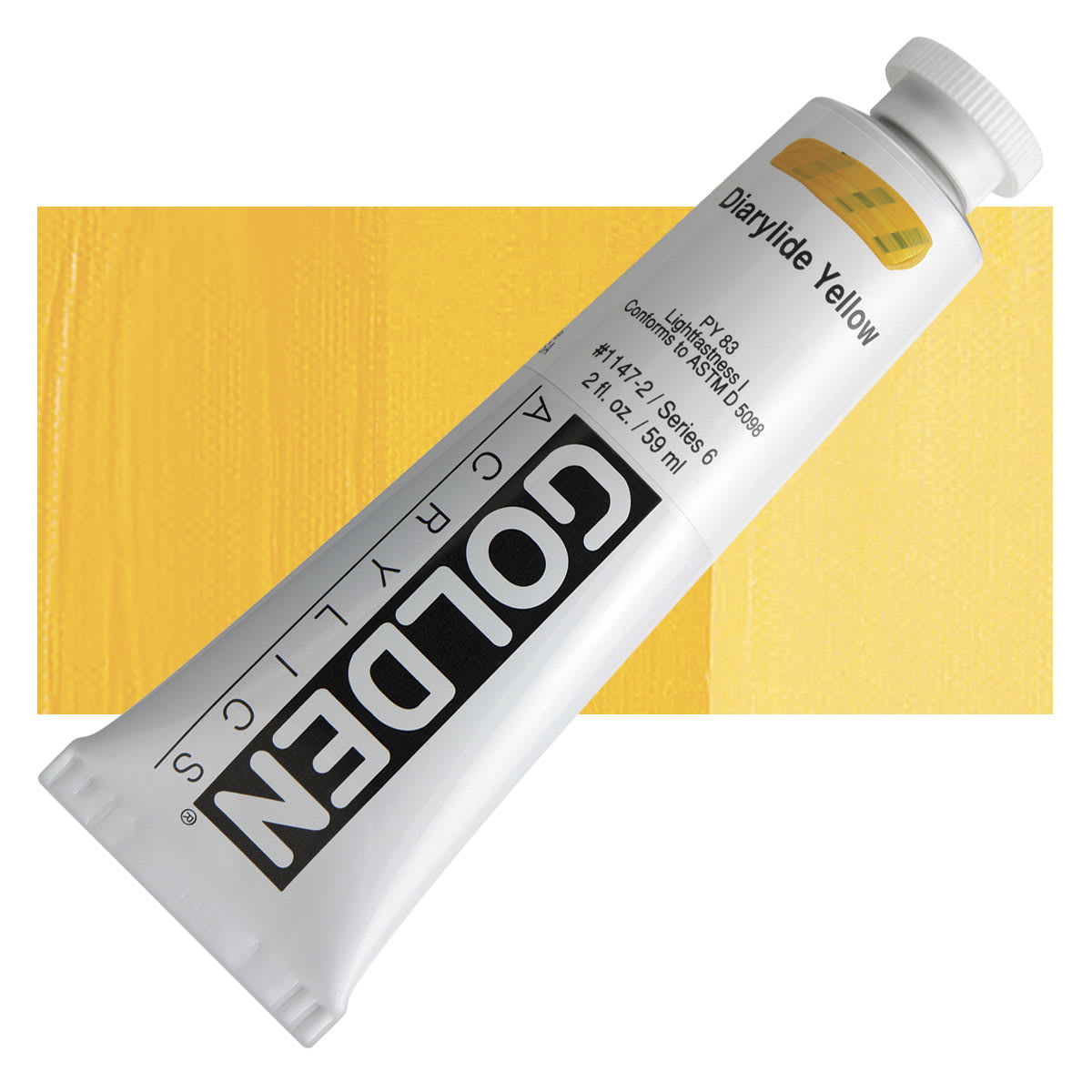 Golden Heavy Body Artist Acrylic - Diarylide Yellow, 2 oz Tube and swatch
