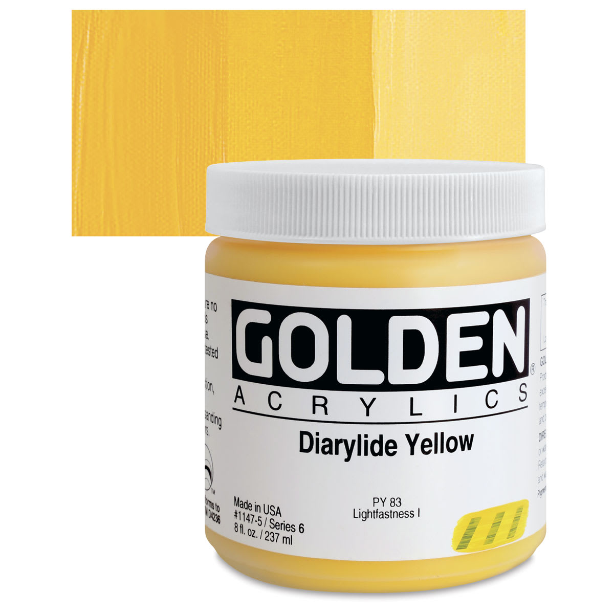 Golden Heavy Body Artist Acrylic - Diarylide Yellow, 8 oz Jar and swatch