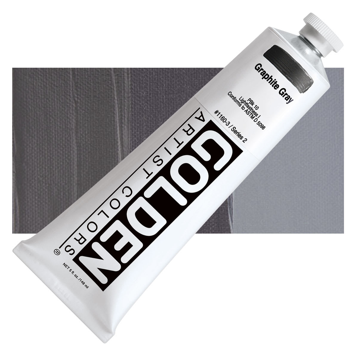 Golden Heavy Body Artist Acrylic - Graphite Gray, 5 oz tube and swatch