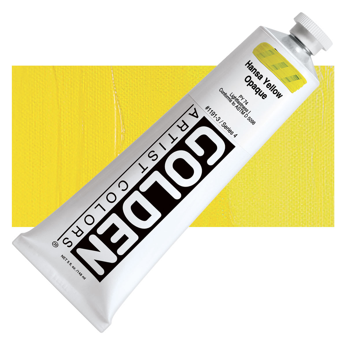 Golden Heavy Body Artist Acrylic - Hansa Yellow Opaque, 5 oz tube and swatch