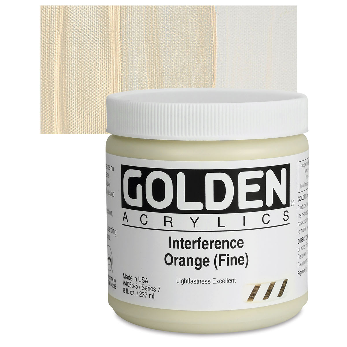 Golden Heavy Body Artist Acrylic - Interference Orange (Fine), 8 oz Jar and swatch