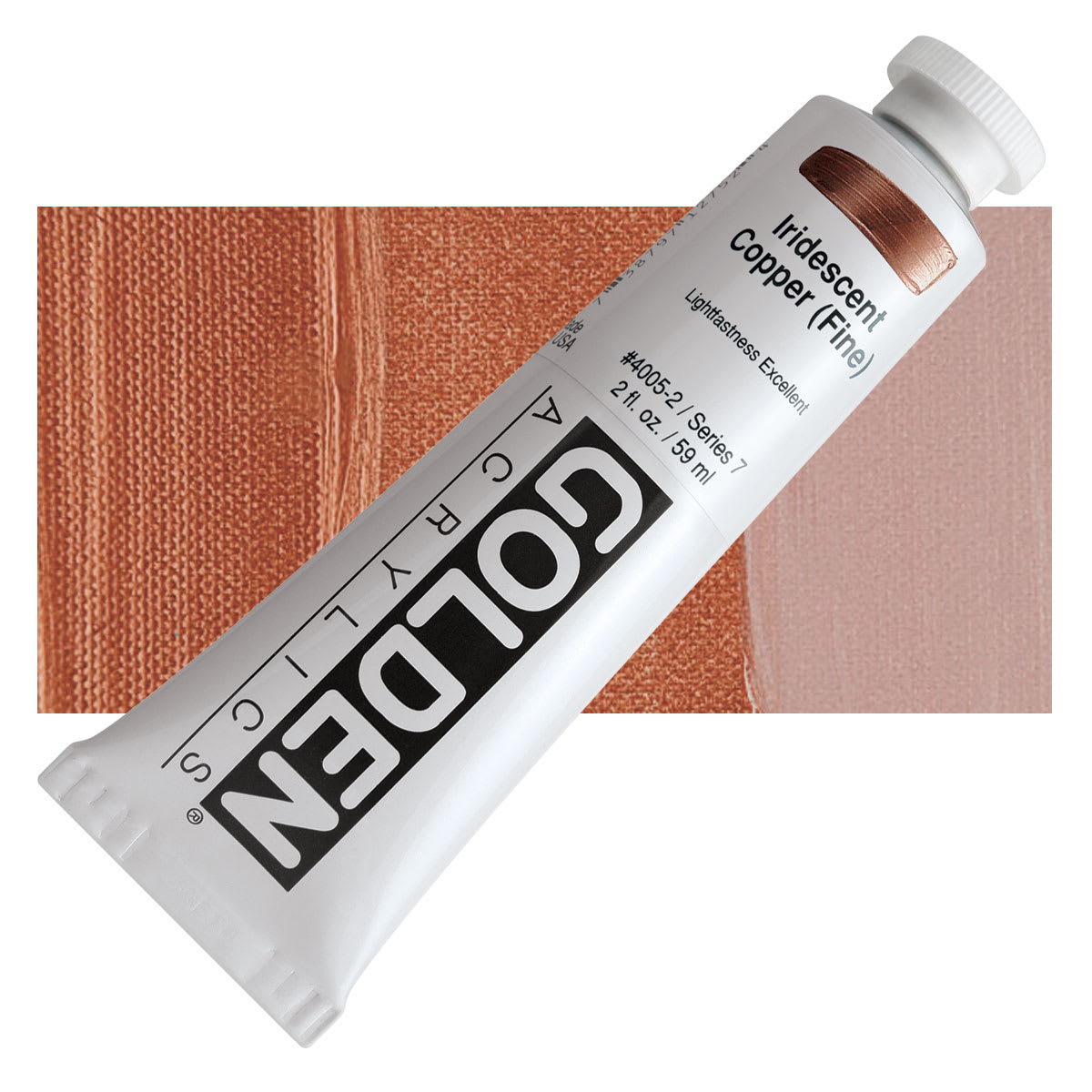 Golden Heavy Body Artist Acrylic - Iridescent Copper (Fine), 2 oz Tube and swatch