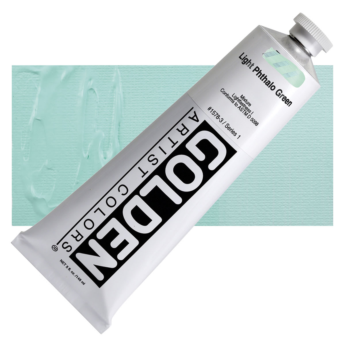 Golden Heavy Body Artist Acrylic - Light Phthalo Green, 5 oz and swatch