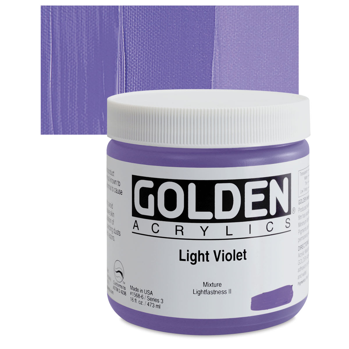 Golden Heavy Body Artist Acrylic - Light Violet, 16 oz Jar and swatch