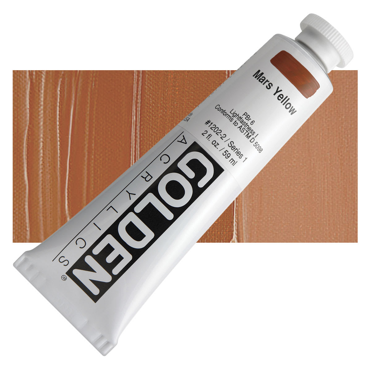 Golden Heavy Body Artist Acrylic - Mars Yellow, 2 oz Tube and swatch