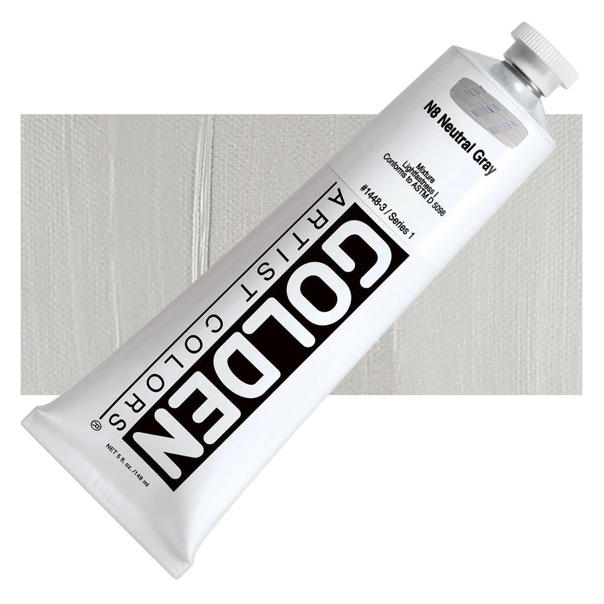 Golden Heavy Body Artist Acrylic - Neutral Gray N8, 5 oz tube and swatch