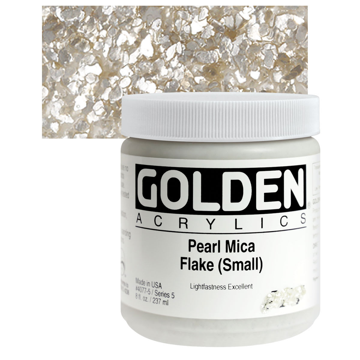 Golden Special Iridescent Acrylics - Pearl Mica Flake (Small), 8 oz jar and swatch