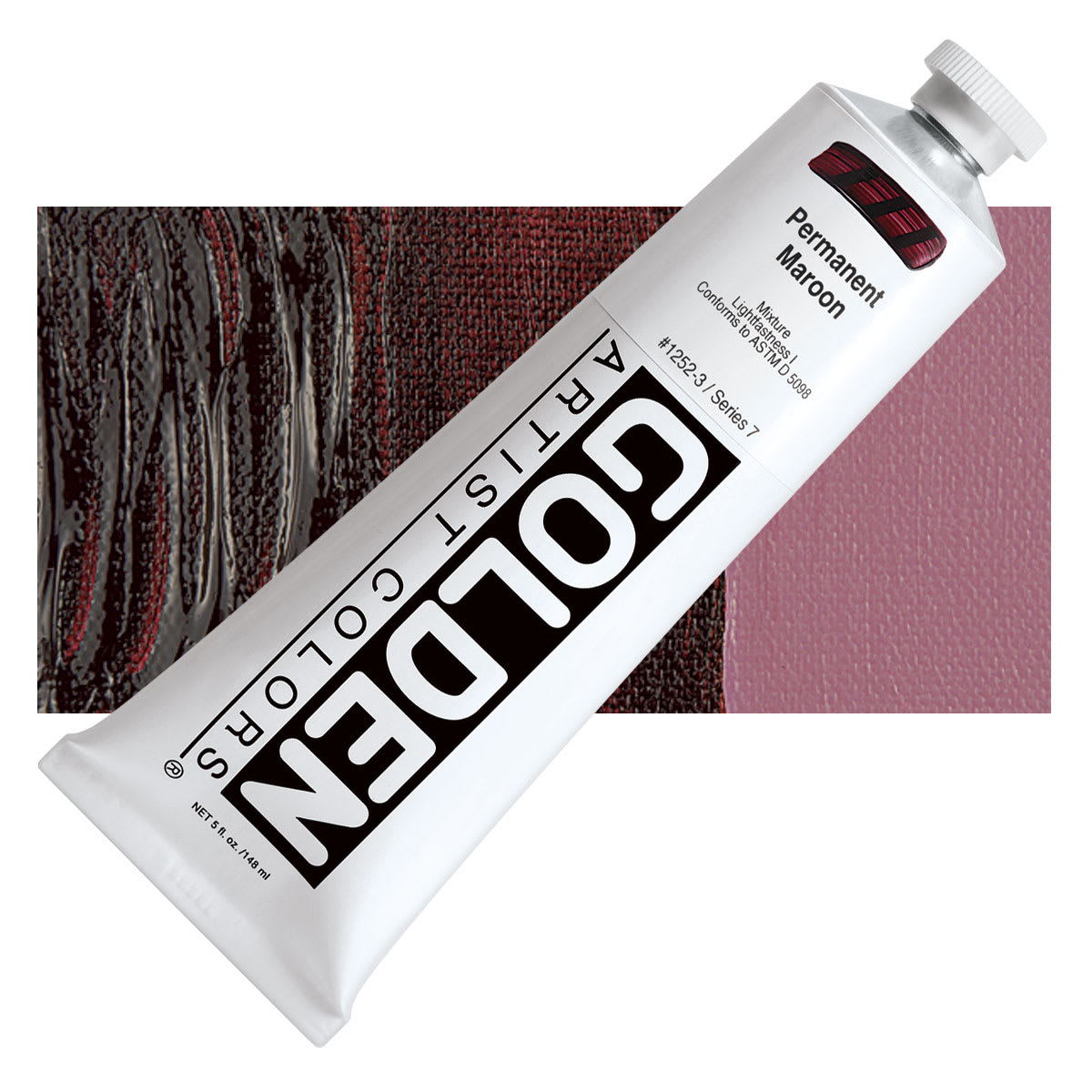 Golden Heavy Body Artist Acrylic - Permanent Maroon, 5 oz Tube and swatch